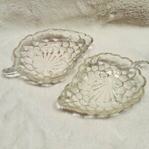 Vintage Anchor Hocking Glass Bubble Grape Cluster Leaf Candy Dishes  Set of 2